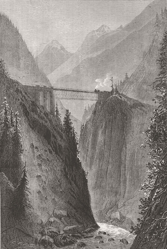 SWITZERLAND. St Gothard Railway. Bridge, Reuss, Amsteg 1882 old antique print